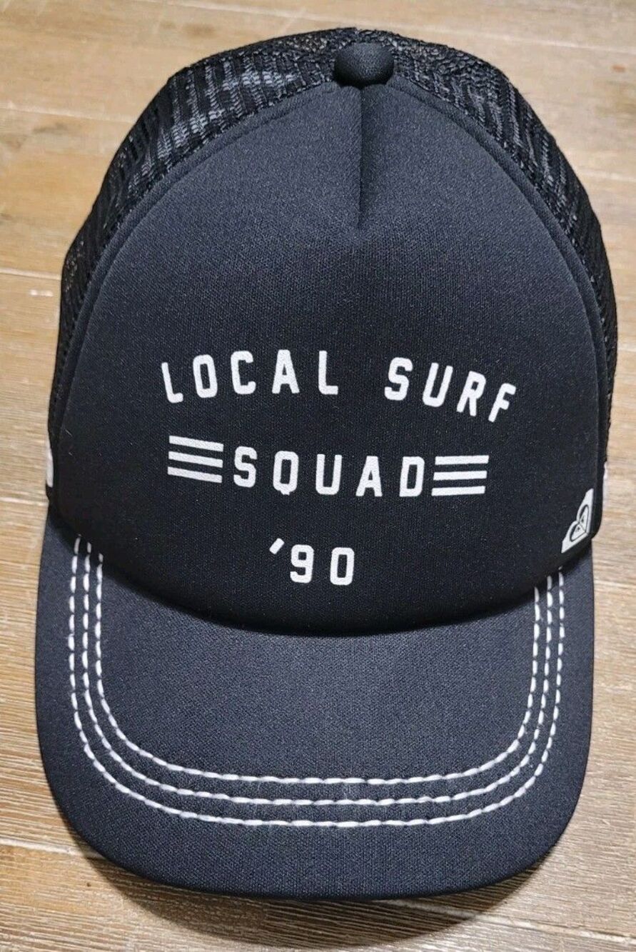 ROXY Local Surf Squad ‘90 Trucker Hat Snapback Cap Black With Foam & Mesh Back